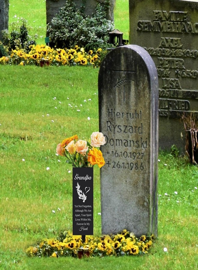 Oooct Grandfather Memorial Vase - Metal Grandpa Cemetery Flower Vase with Ground Stake, Weather-Resistant Grave Decor for Lasting Tribute - Image 3